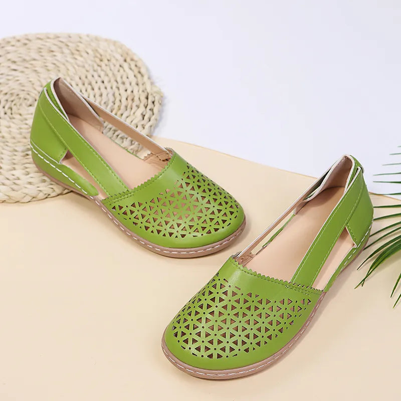 Cutout Round Toe Slip-Ons in Green