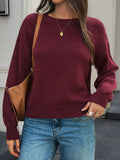 Crew Neck Dropped Shoulder Sweater - Lilixa.store