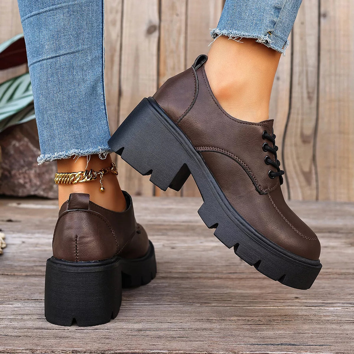Chunky Platform Lace-Up Oxford Sneakers - Lilixa.store