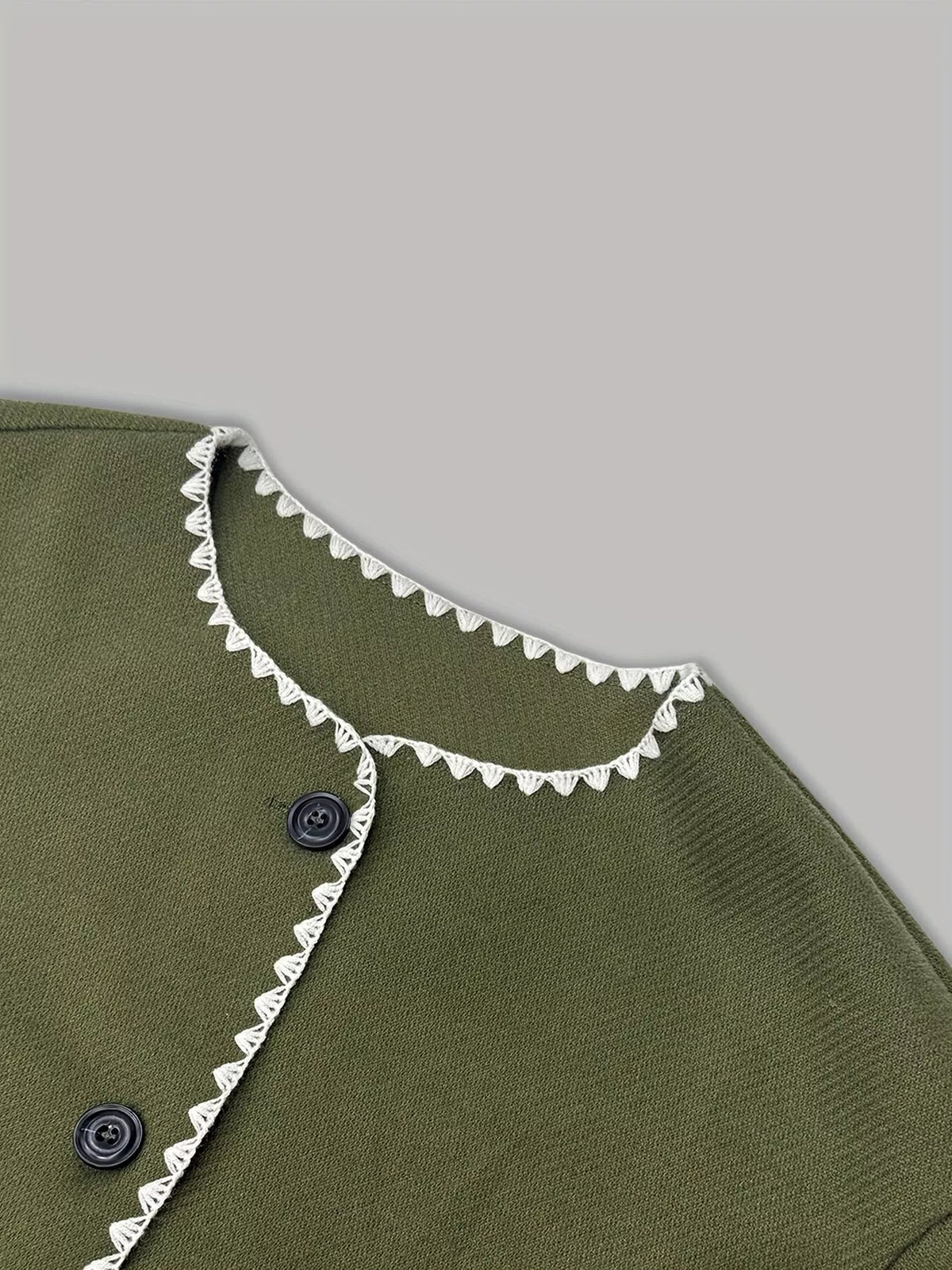 Contrast Trim Button-Front Outerwear in Army Green, view 4