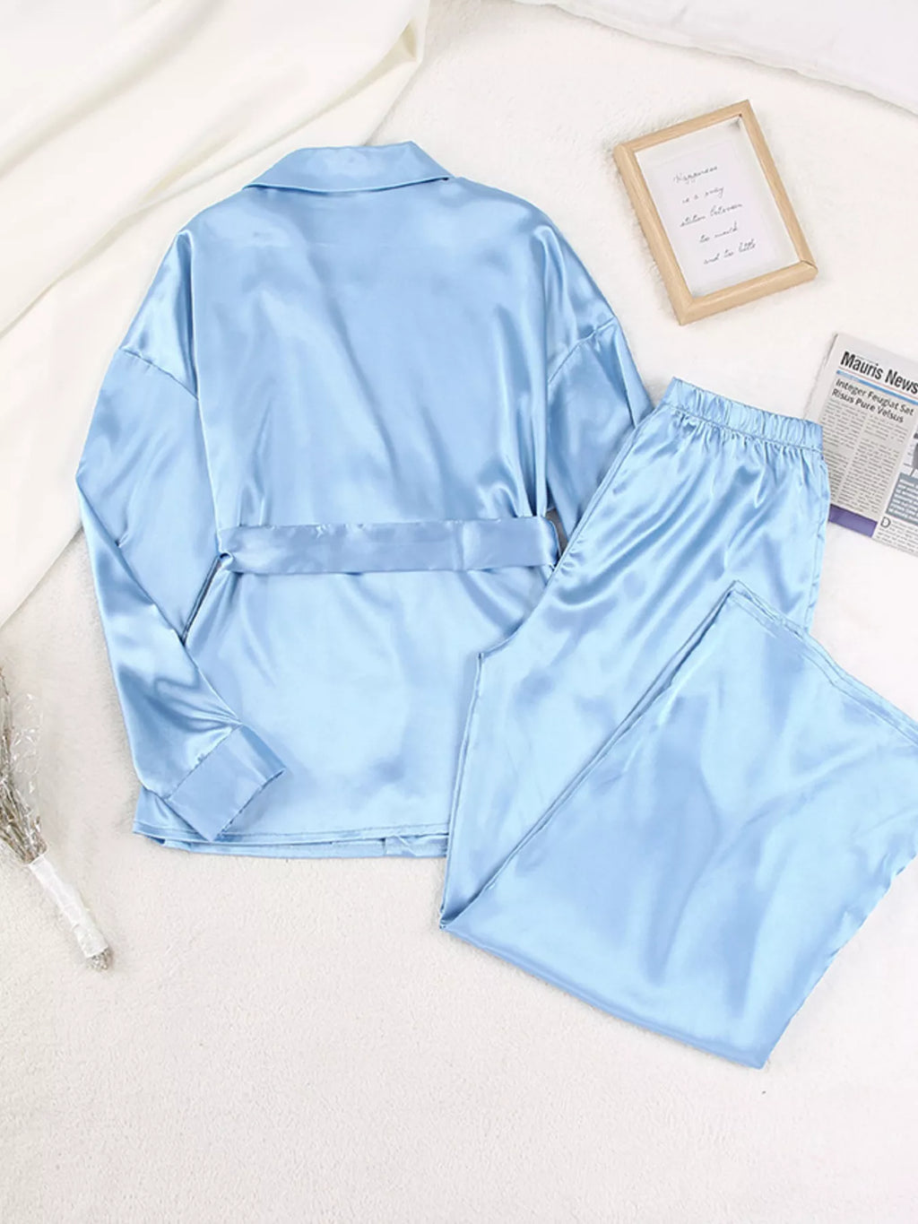Satin Long Sleeve Shirt and Pants Set - Lilixa.store