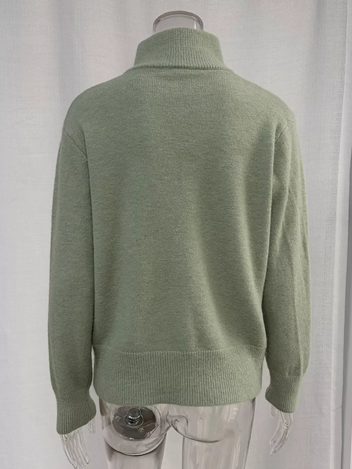 Zip-Up Mock Neck Cardigan and Matching Midi Skirt Sweater Set, view 14