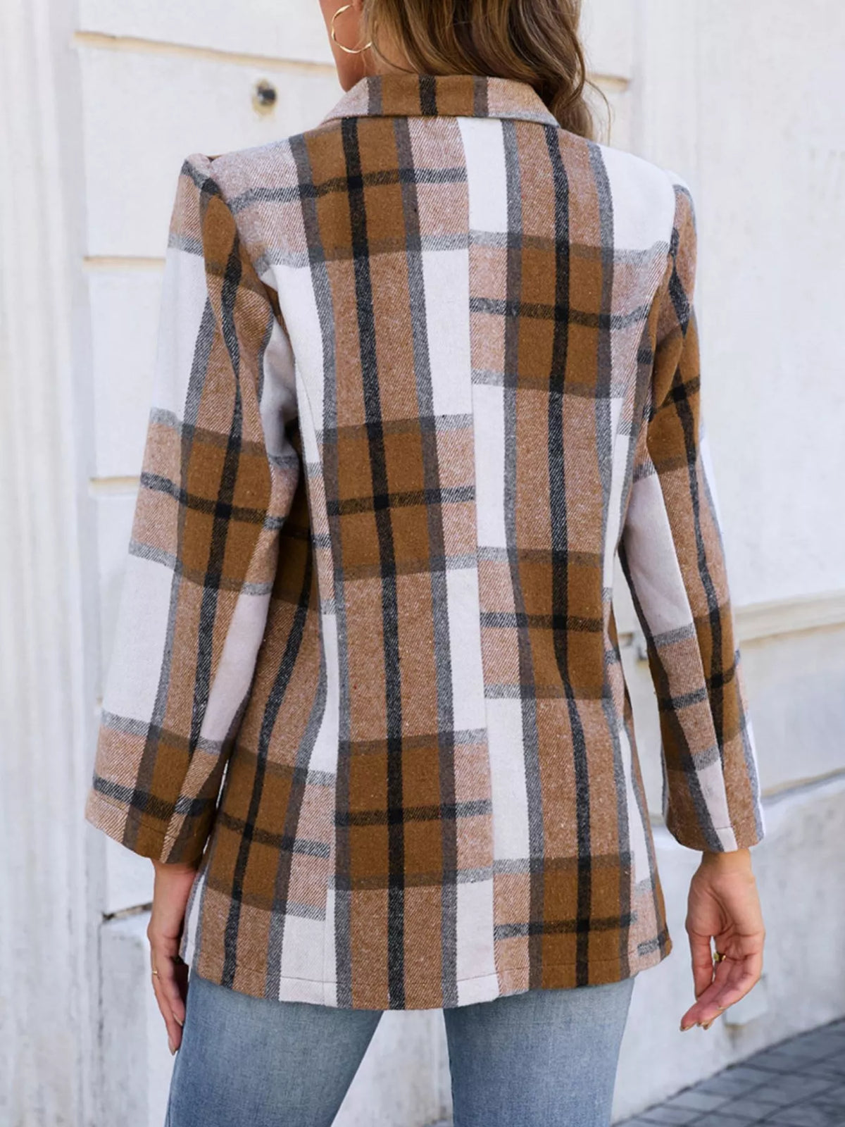 Plaid Double-Breasted Blazer - Lilixa.store
