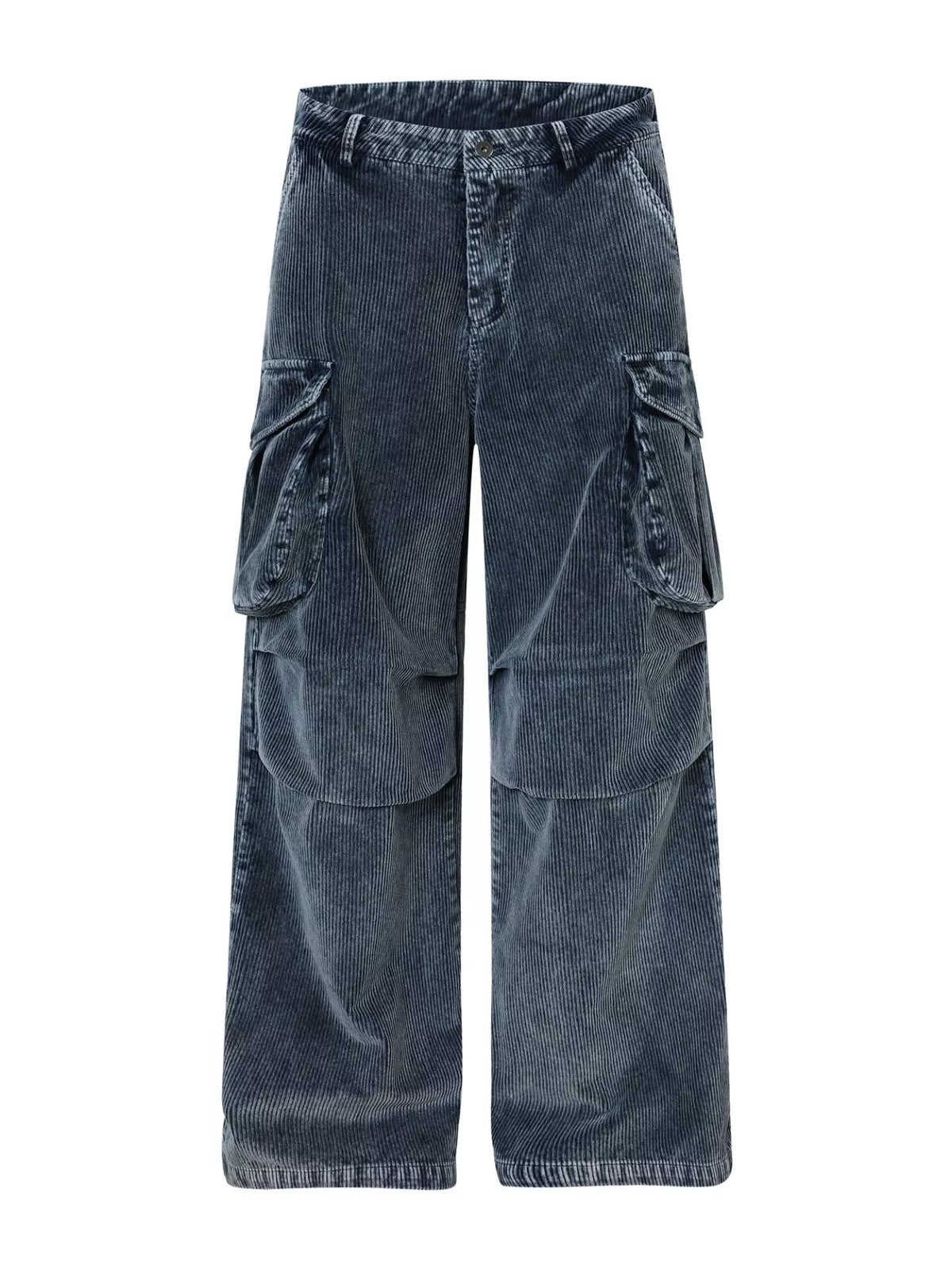 Men's Corduroy Cargo Pants with Multiple Pockets in Blue