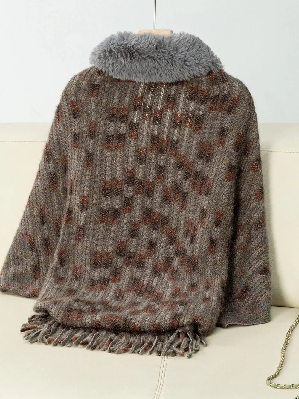 Fringe Fuzzy Open Front Poncho - Lilixa.store