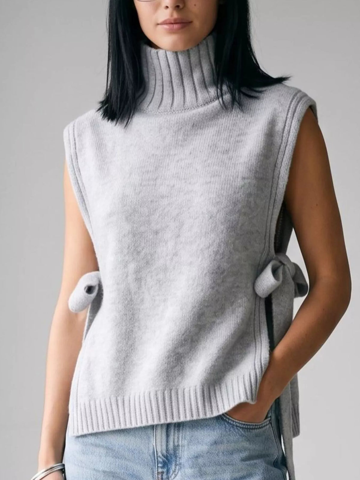 Turtleneck Side-Tie Knit Sweater Vest