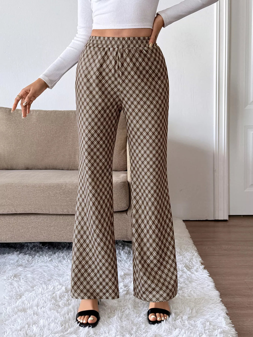 Plaid High-Waisted Wide Leg Pants - Lilixa.store