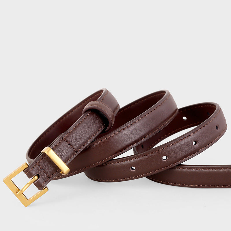 Leather Skinny Belt with Golden Buckle - Lilixa.store