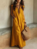 Sleeveless Button-Down Linen Maxi Dress - Lilixa.store
