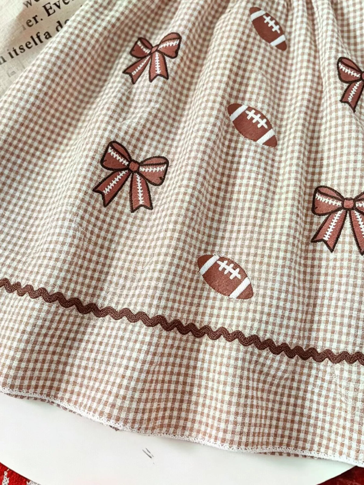 Children's Gingham Football Puff Sleeve Dress - Lilixa.store