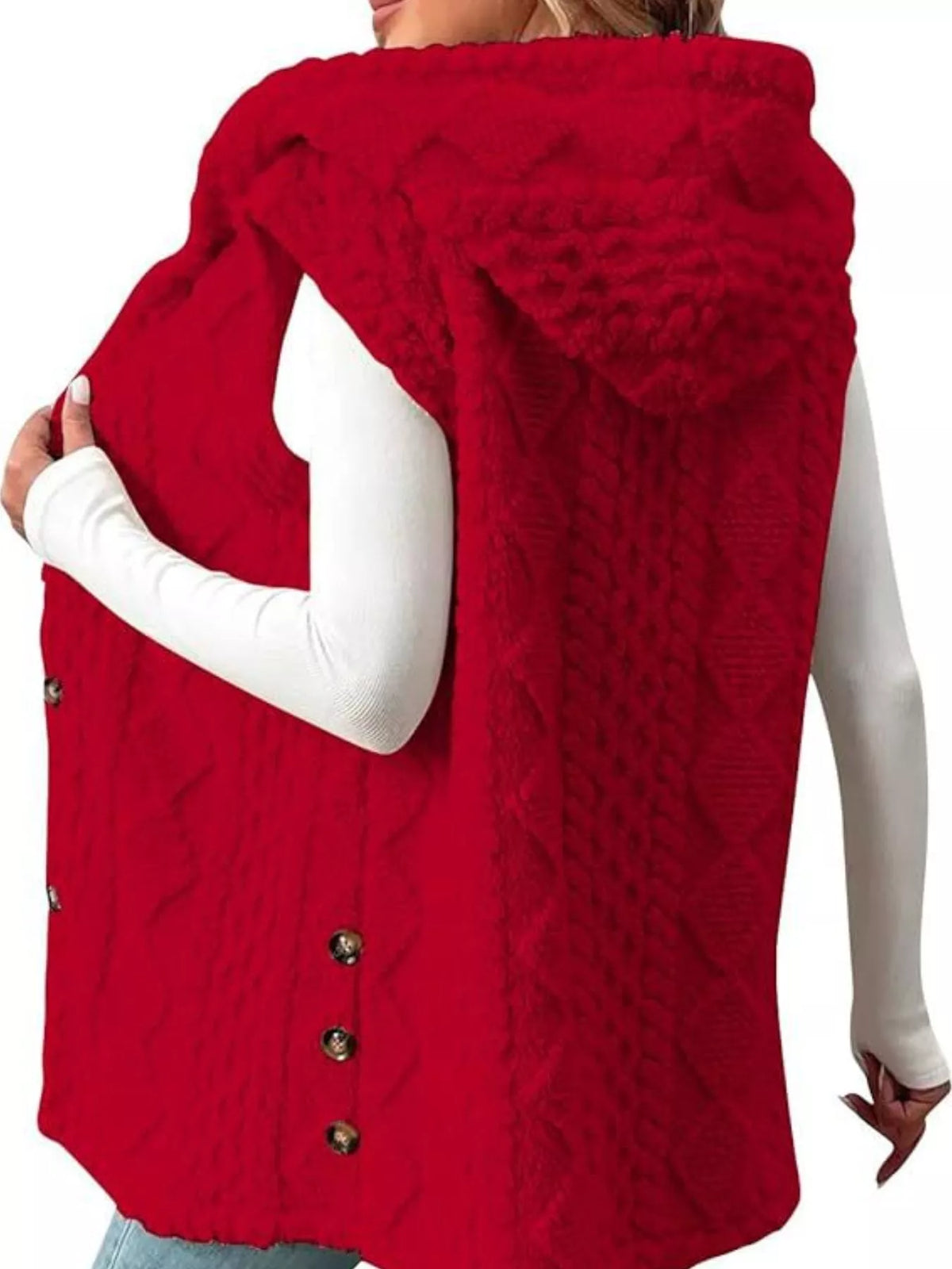 Hooded Button-Up Sherpa Vest Coat - Lilixa.store