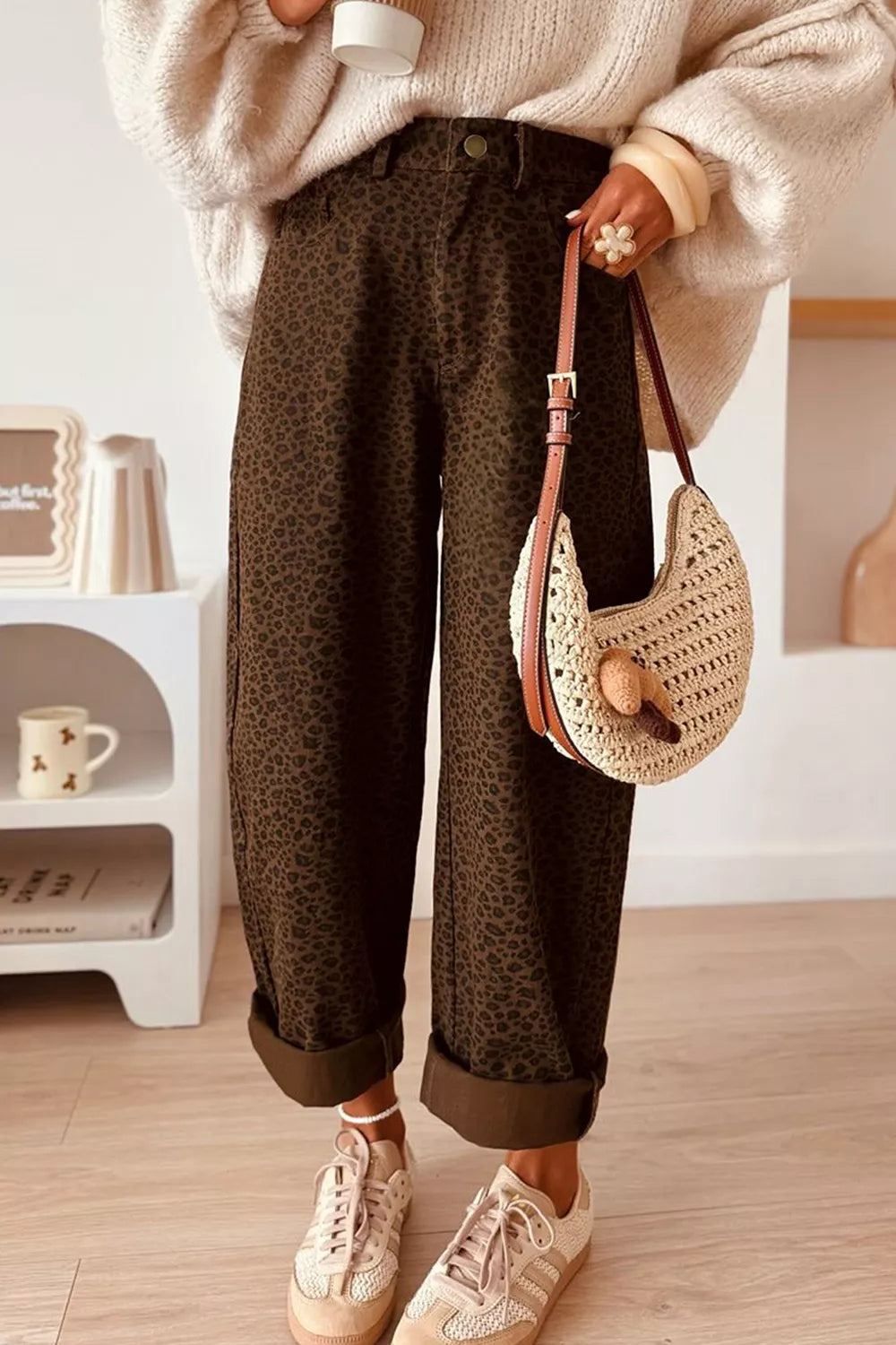 Leopard Print Wide-Leg Jeans