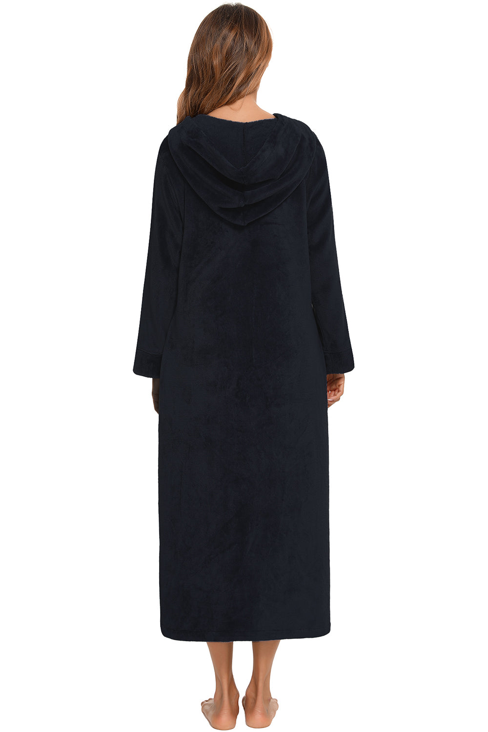 Zip Front Hooded Night Dress with Pockets - Lilixa.store