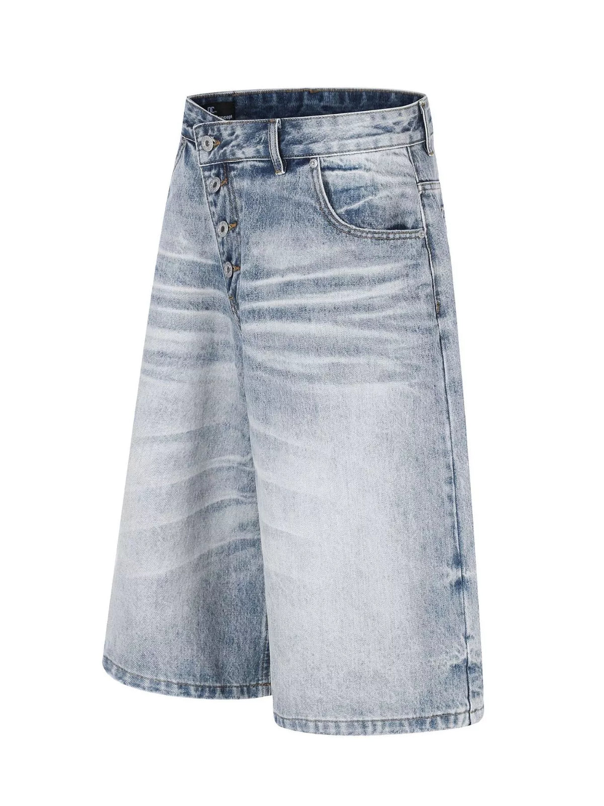 Men's High-Waisted Asymmetric Button-Fly Wide-Leg Denim Capris - Lilixa.store