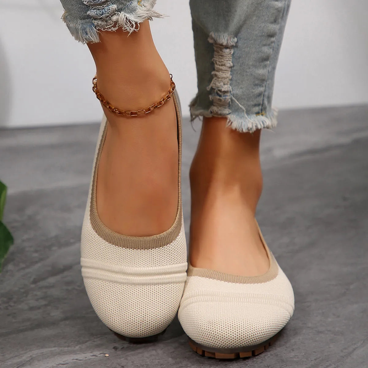 Mesh Round Toe Flat Slip-Ons in White
