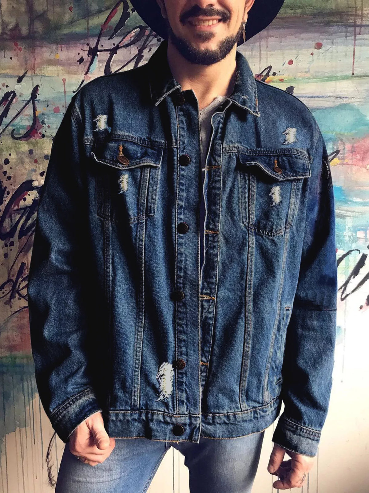 Men's Full Size Graphic Back Button Up Denim Jacket Plus Size - Lilixa.store