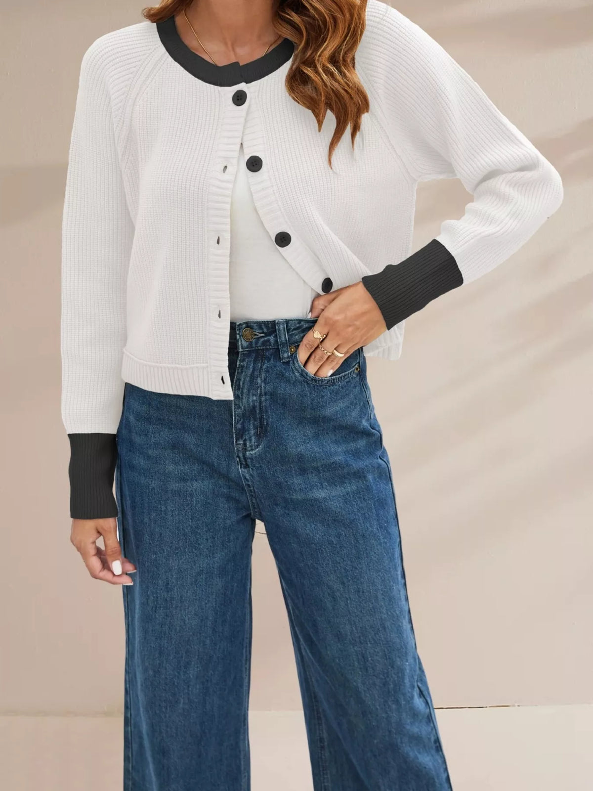 Color Block Ribbed Knit Button-Front Cardigan - Lilixa.store
