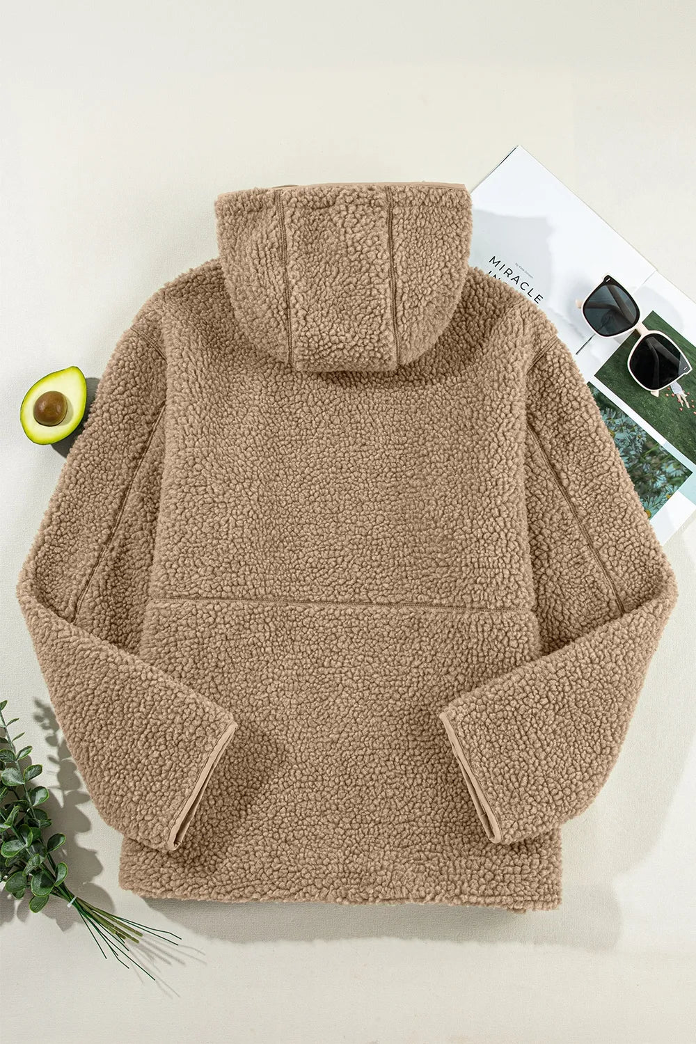 Drawstring Fleece Zip Up Hooded Jacket, view 7