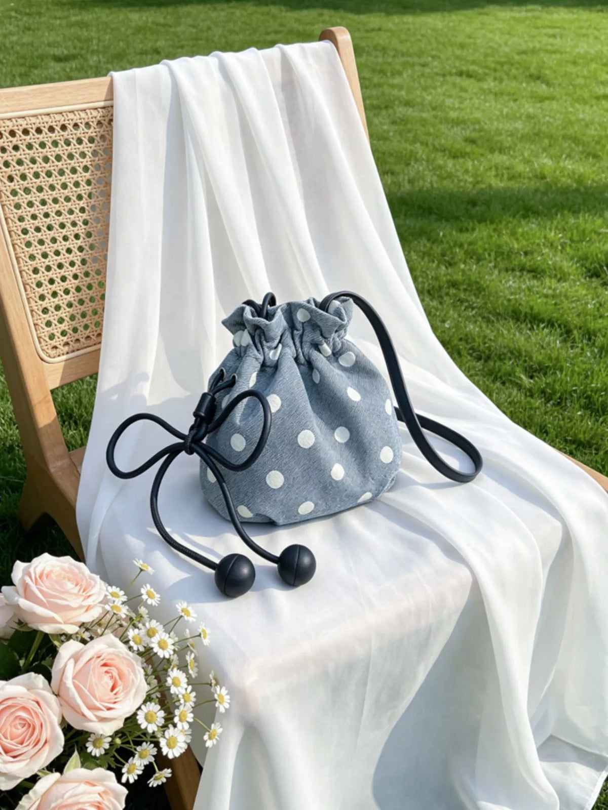 Polka Dot Drawstring Crossbody Bag