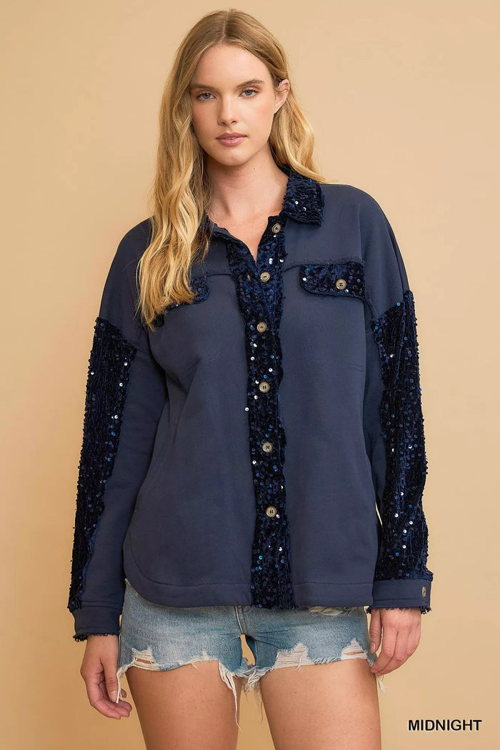 Umgee Sequined French Terry Jacket