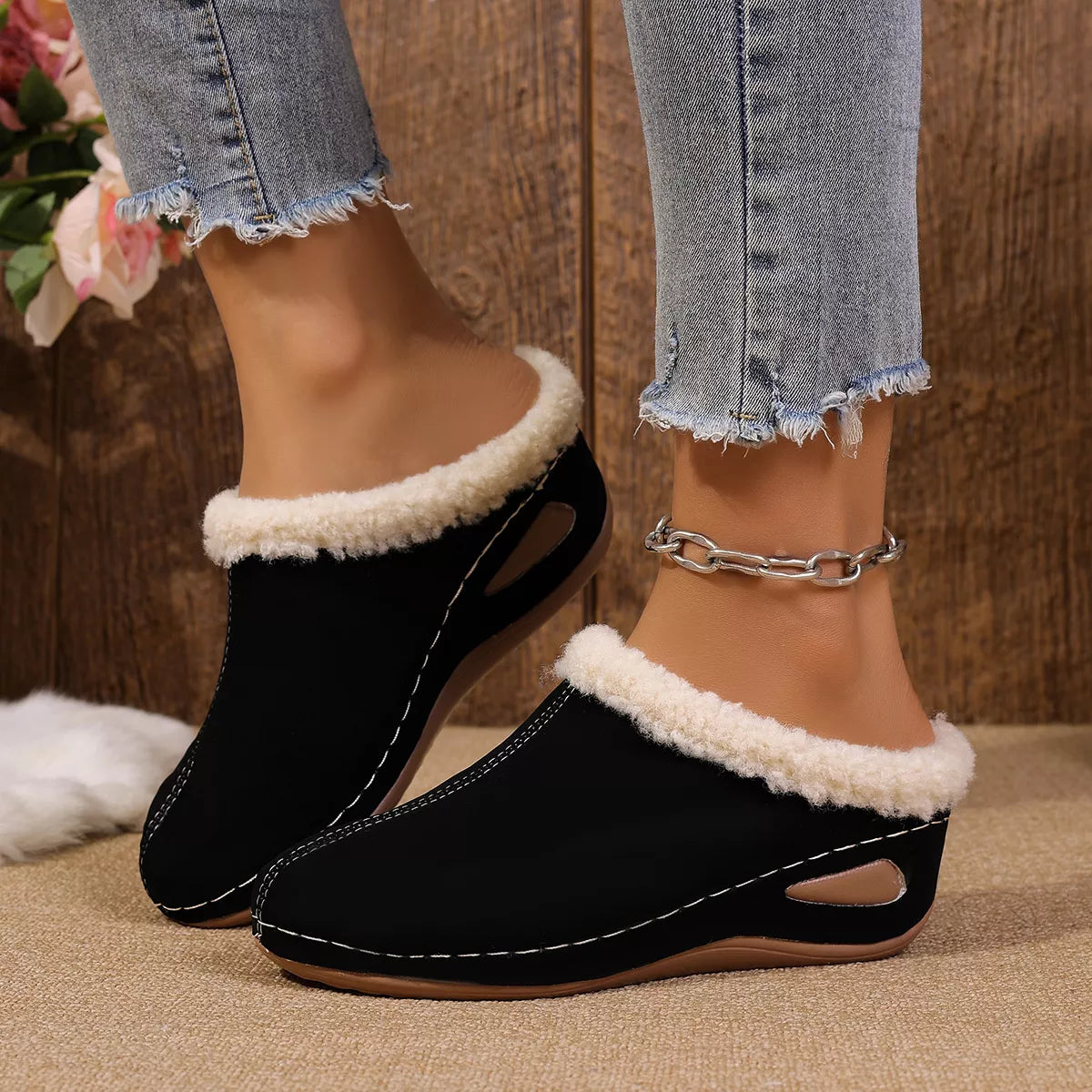 Cozy Plush Lined Wedge Slippers - Lilixa.store