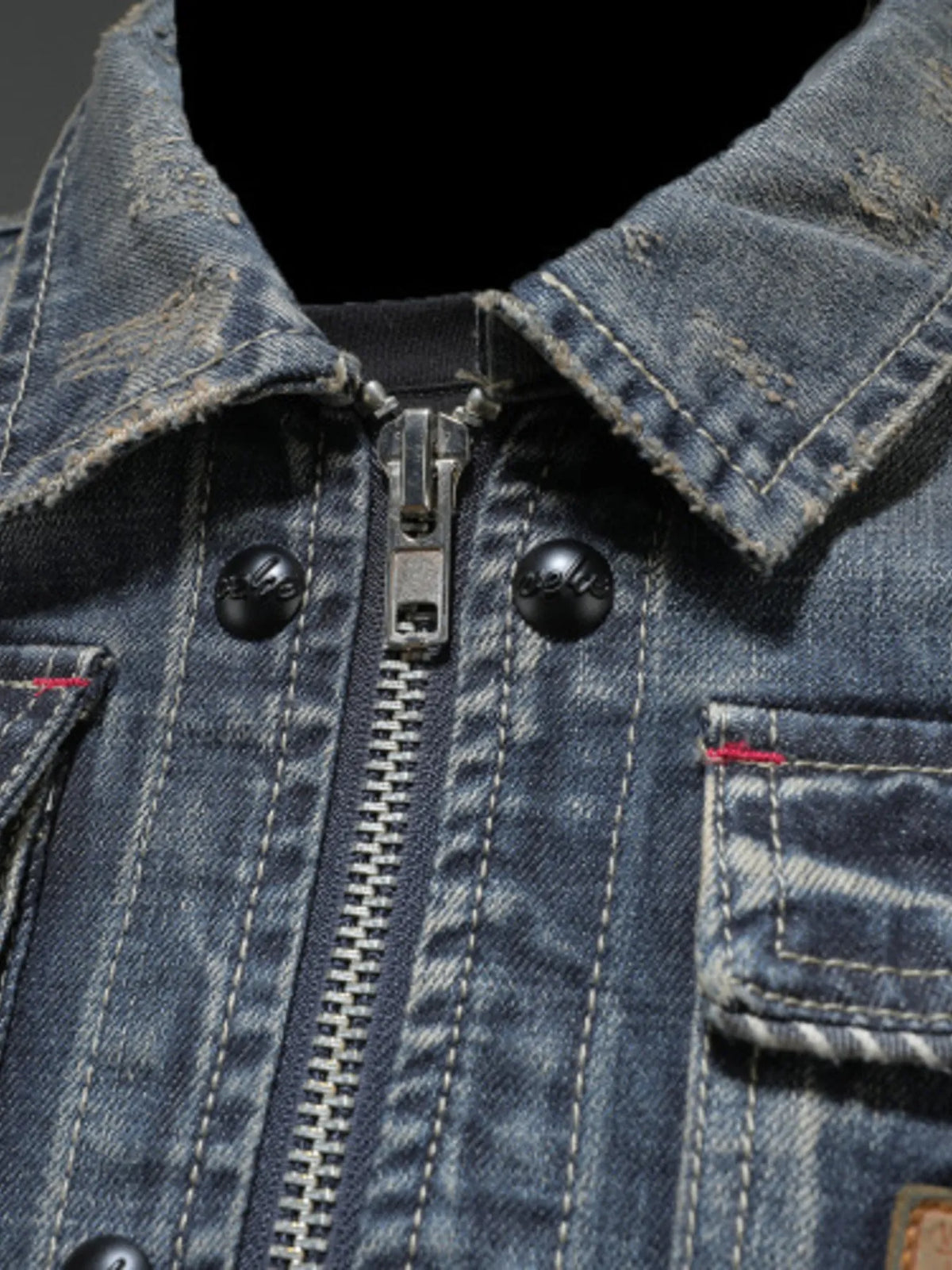Men's Plus Size Washed Zip Up Denim Jacket with Chest Pockets - Lilixa.store