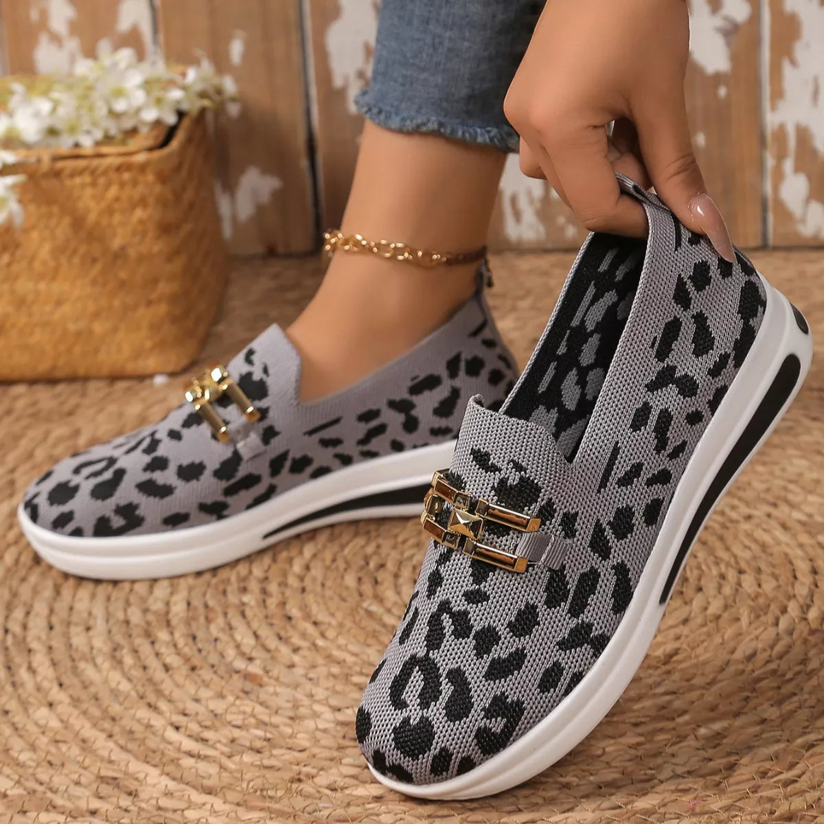 Leopard Round Toe Slip-Ons, view 9