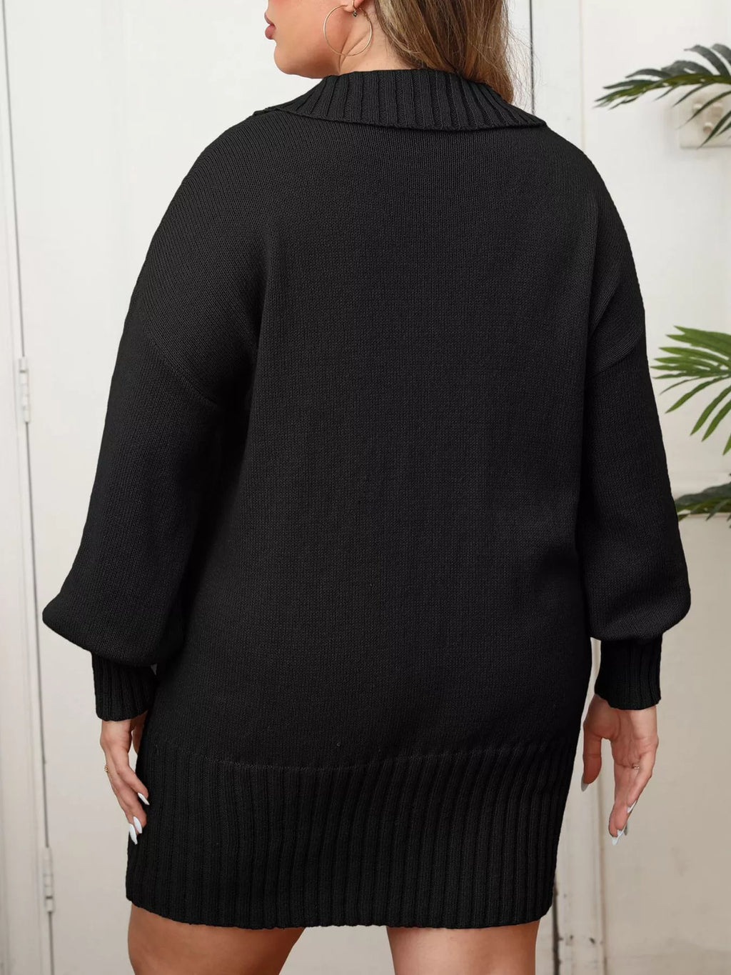 Plus Size Floral Applique Ribbed Hem Sweater Dress - Lilixa.store