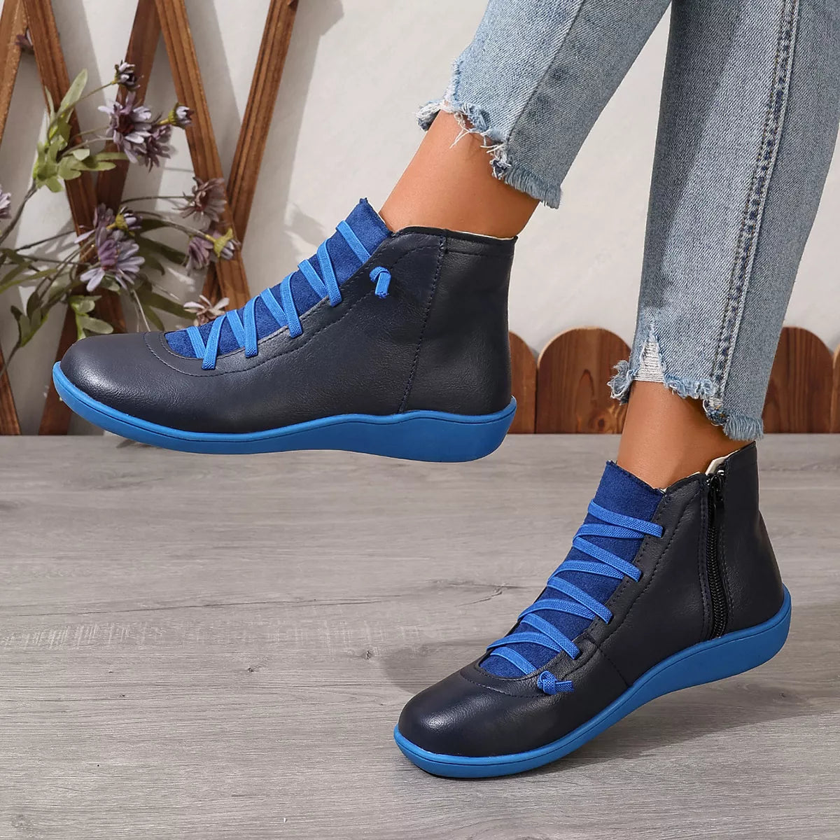 Lace-Up Faux Leather Ankle Boots - Lilixa.store