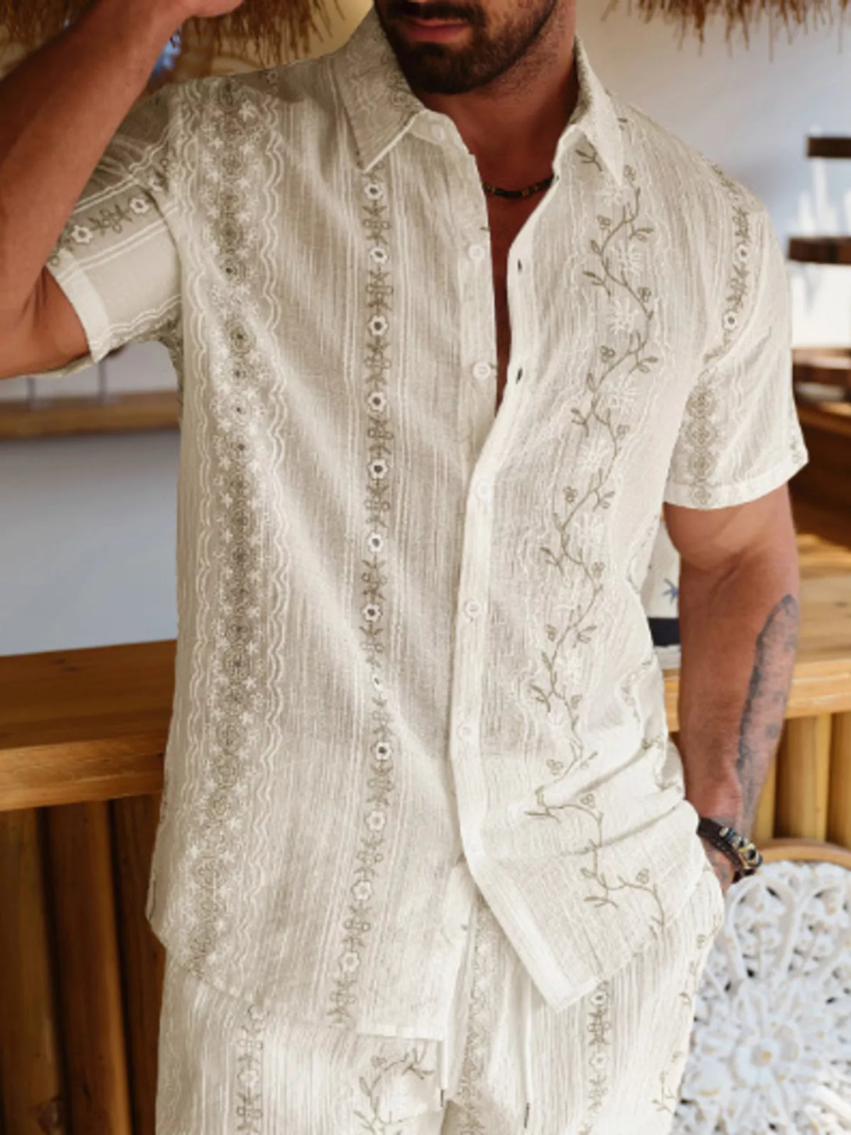Men's Flower Short Sleeve Shirt and Shorts Set - Lilixa.store
