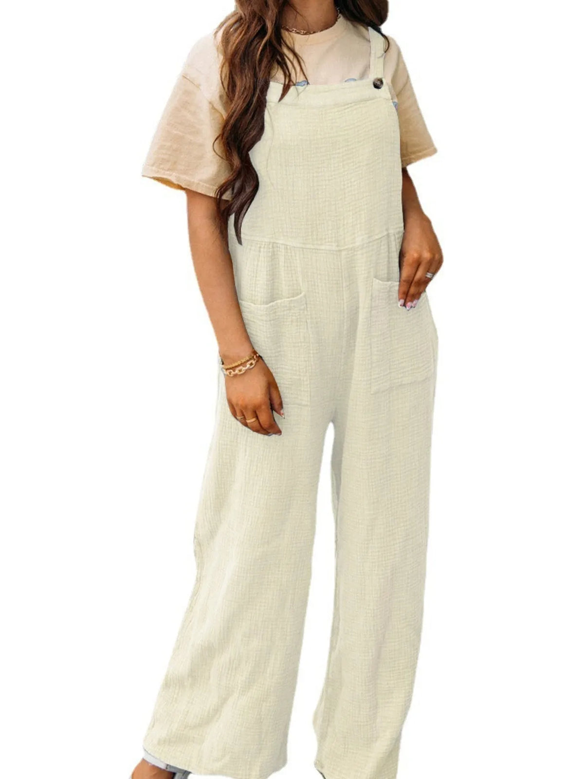 Full Size Casual Wide Leg Textured Overalls Plus Size - Lilixa.store
