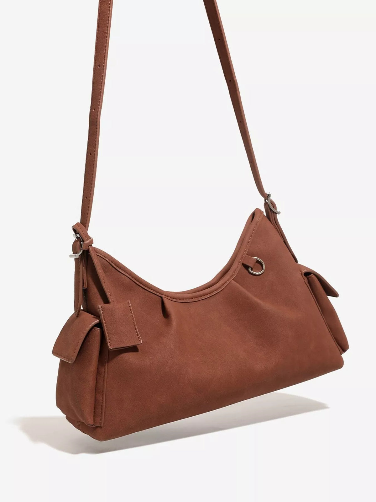 Suede Ruched Shoulder Bag in Brown, view 2