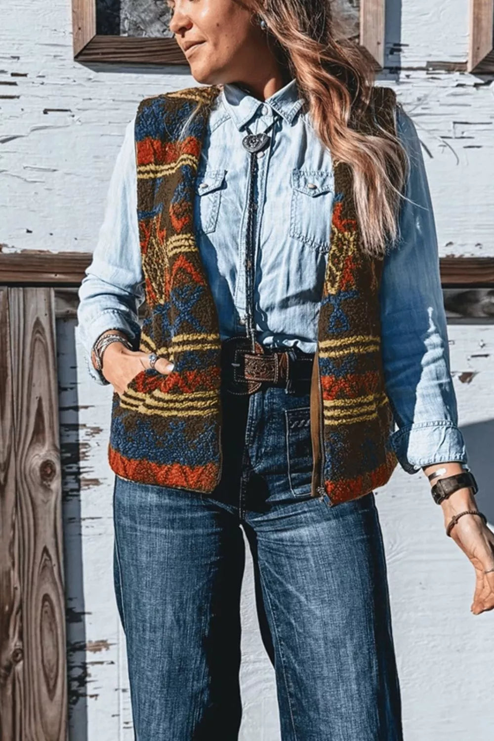 Patterned Fleece Vest Coat - Lilixa.store