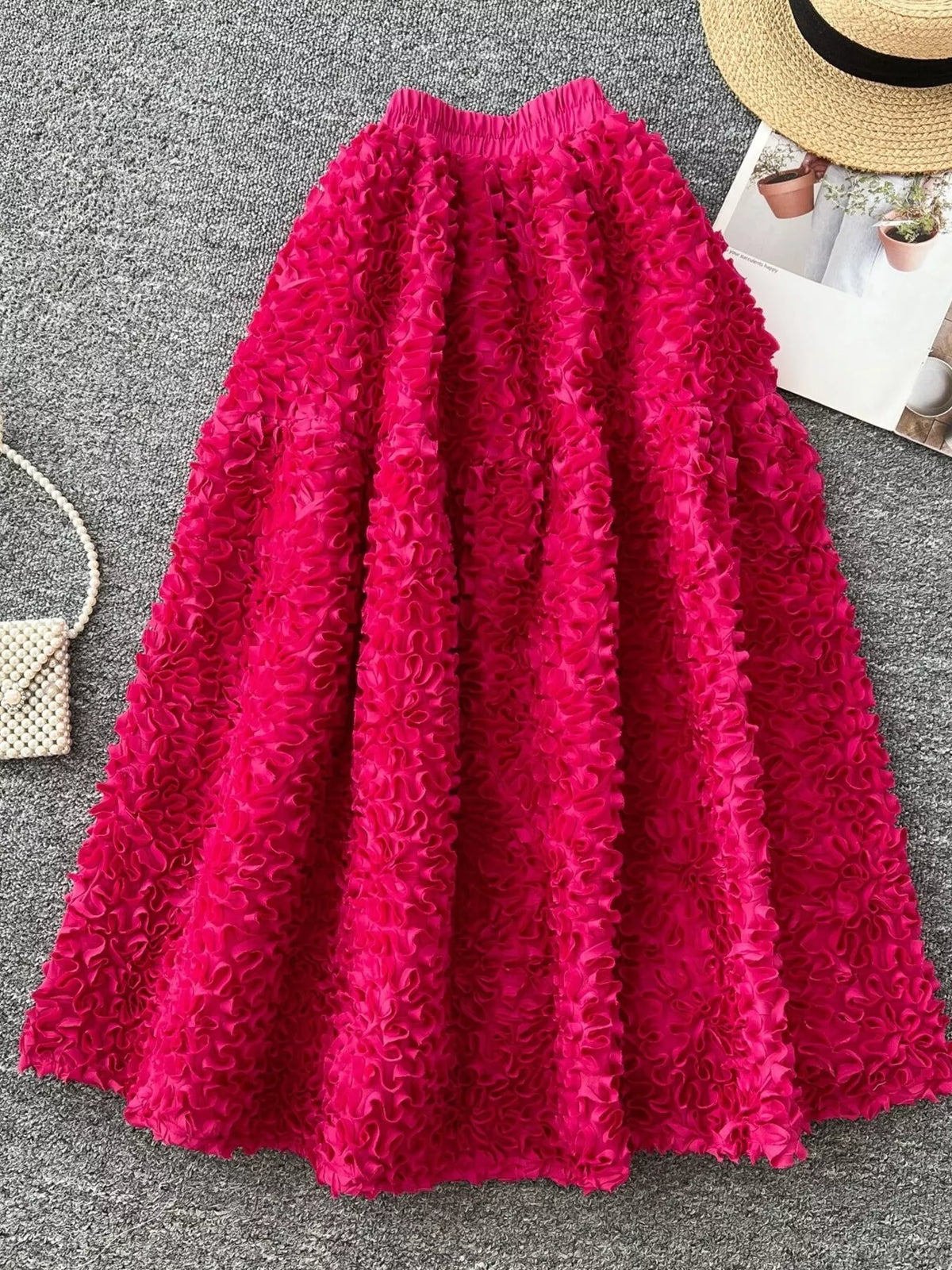 Elegant 3D Lace Trim High‑Waist A‑Line Midi Skirt - Lilixa.store
