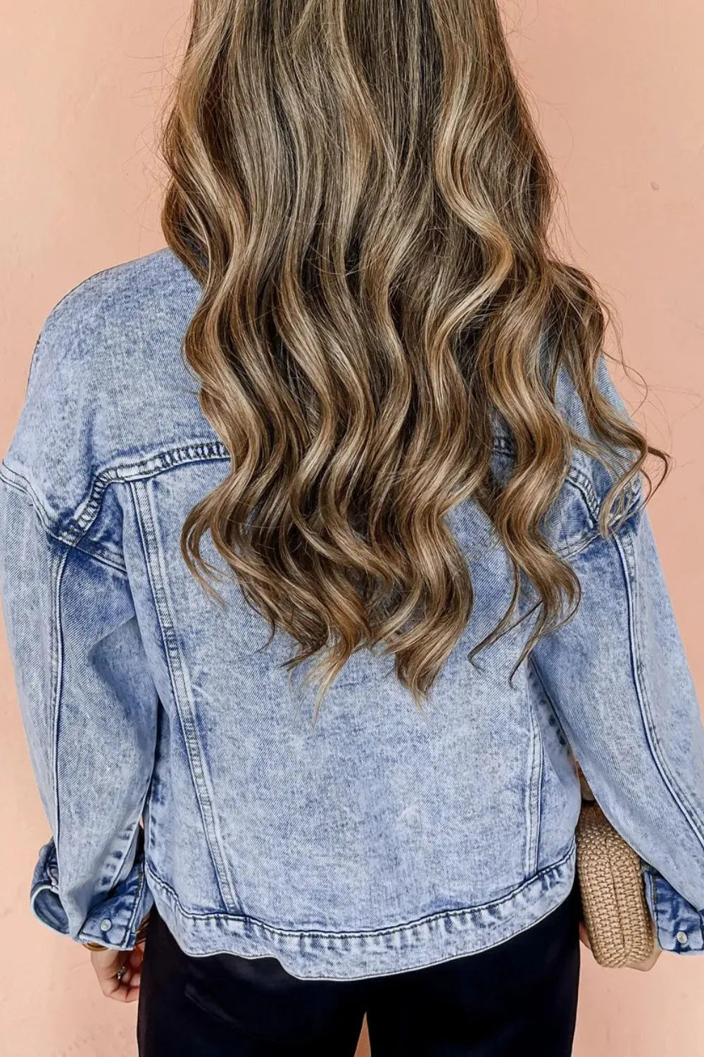 Pocketed Button Up Dropped Shoulder Denim Jacket, view 2