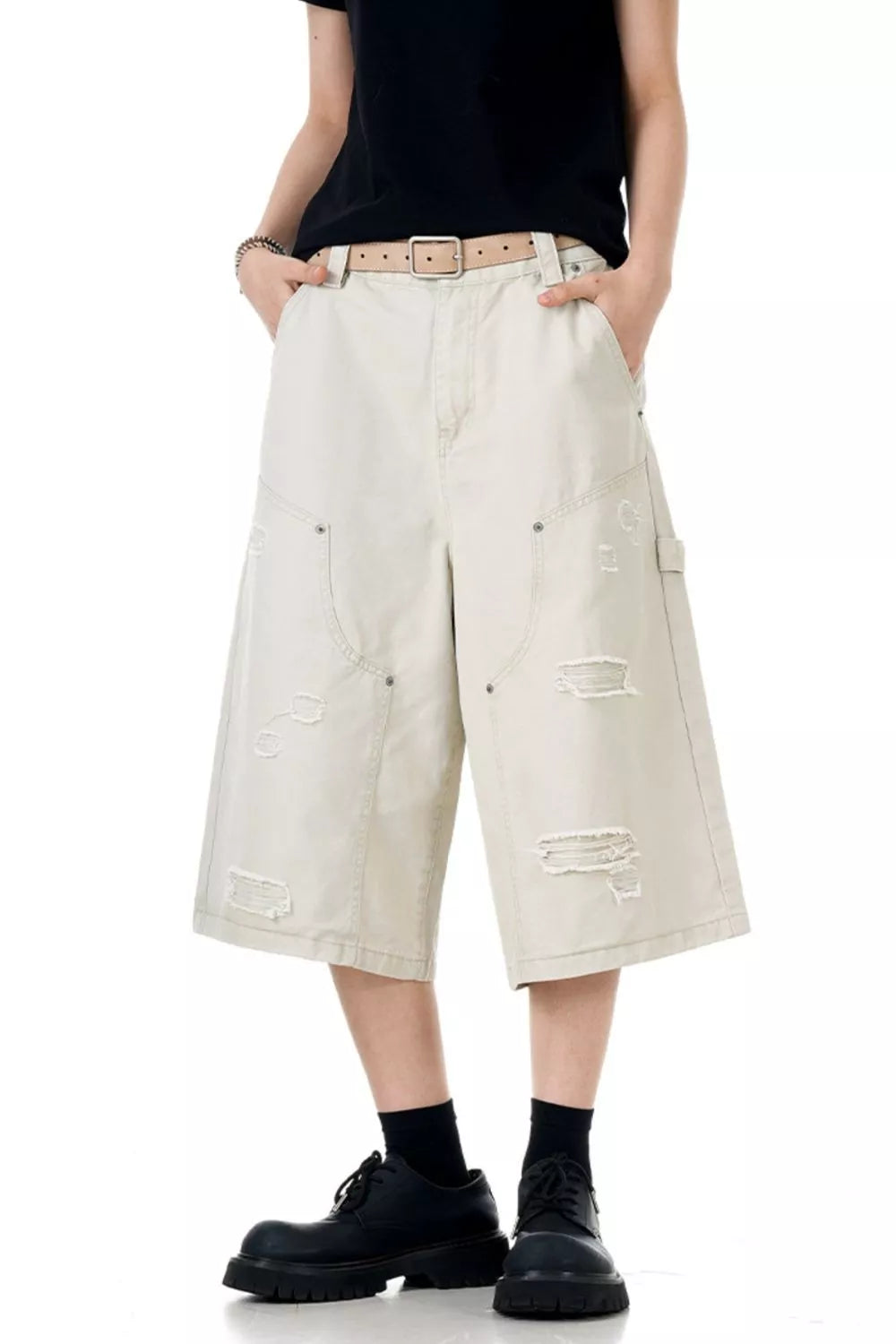 Men's Distressed Wide Leg Shorts, view 4