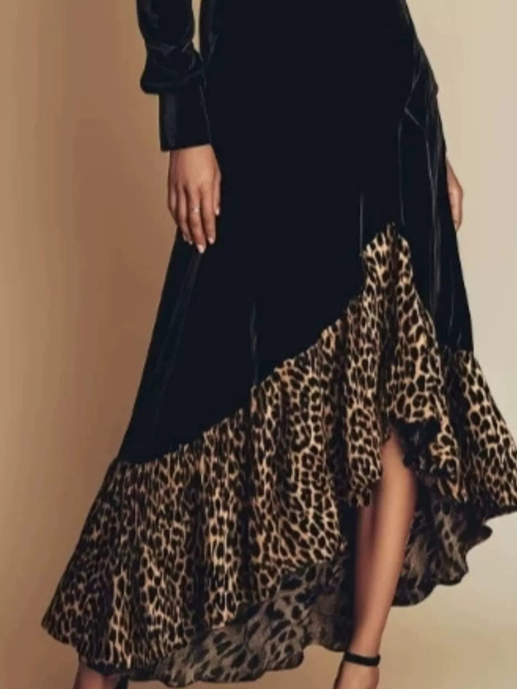 Leopard Ruffle Hem Mock Neck Dress - Lilixa.store