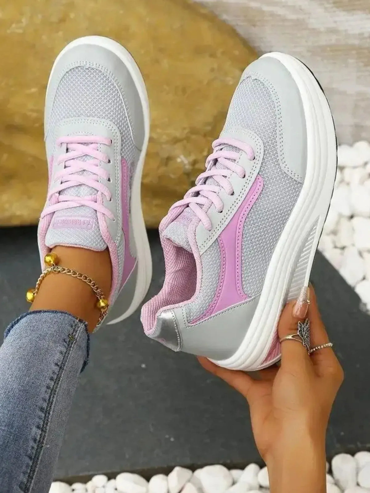Breathable Lace Up Contrast Mesh Athletic - Lilixa.store