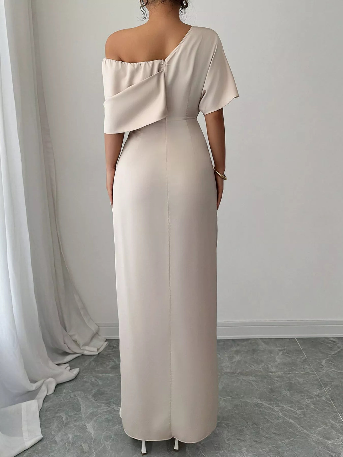 One-Shoulder Satin Maxi Dress - Lilixa.store