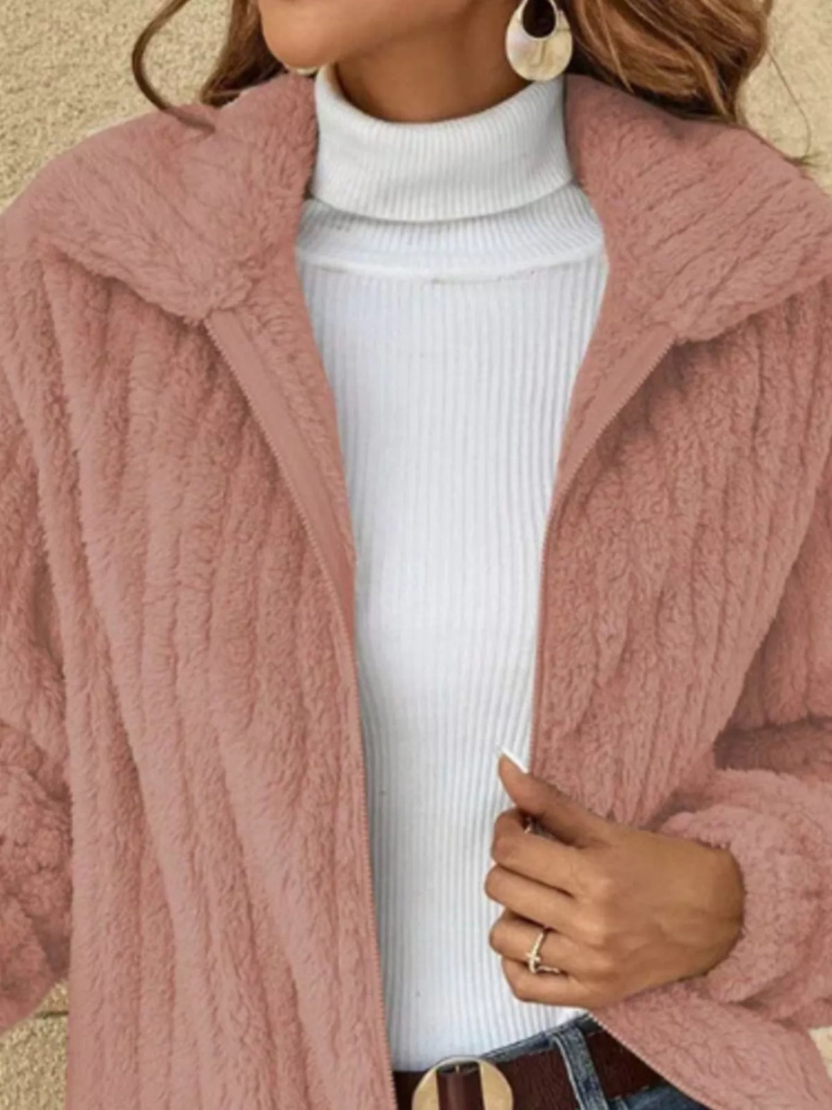 Full Size Zip-Up Long Sleeve Texture Jacket Plus Size, view 6