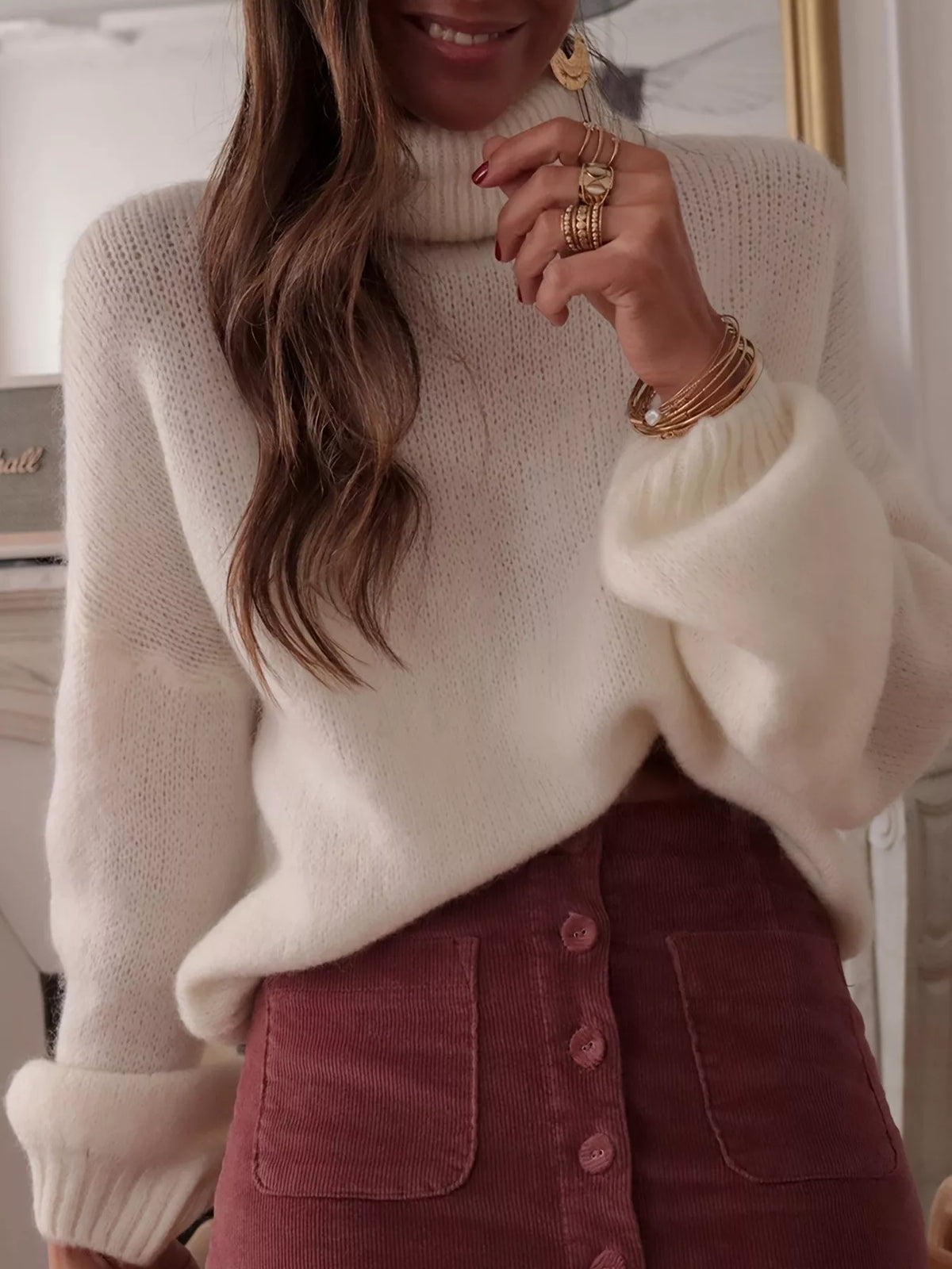 Turtleneck Oversized Dropped Shoulder Sweater