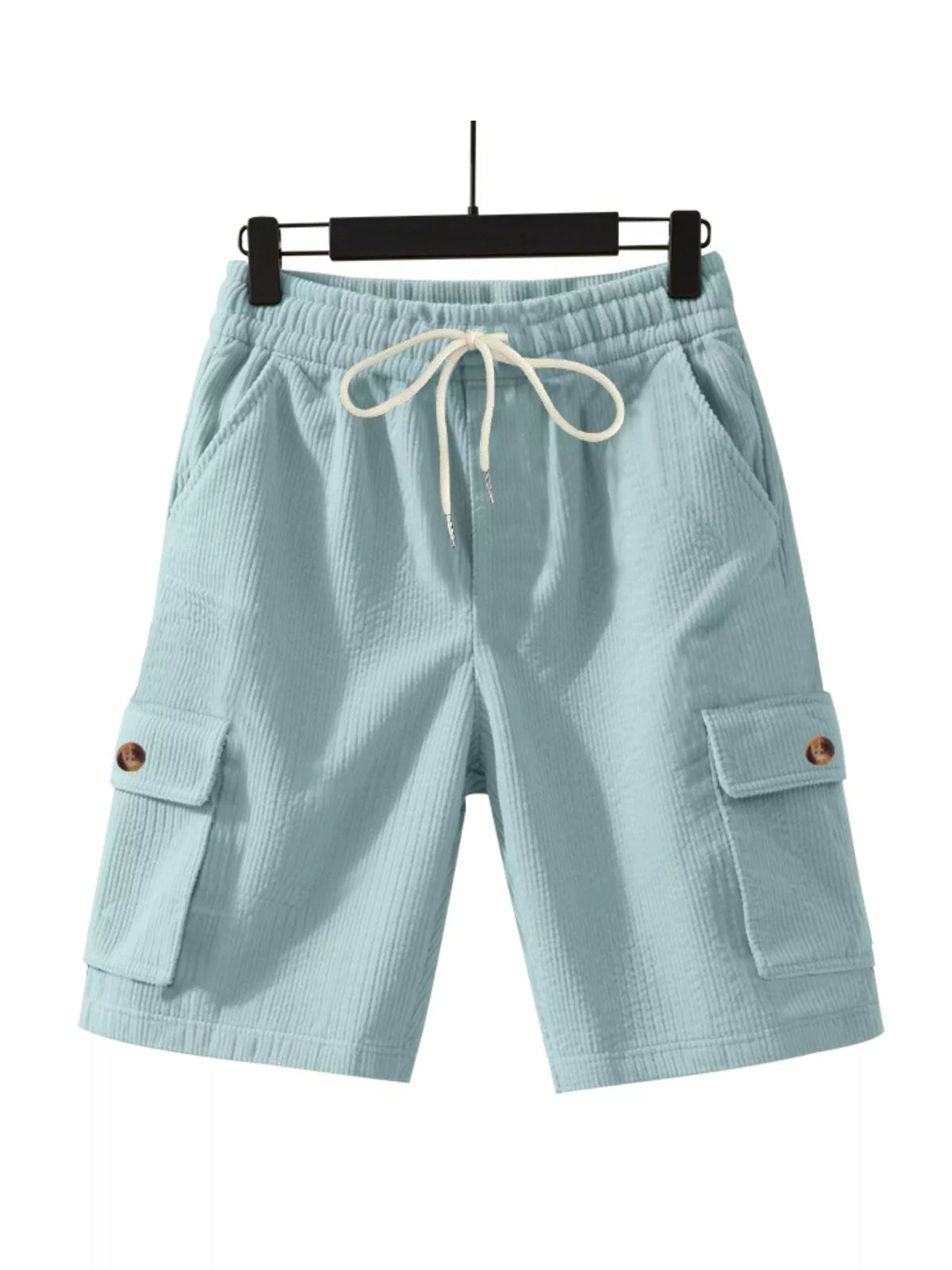 Men's Full Size Casual Textured Drawstring Cargo Shorts Plus Size in Light Blue