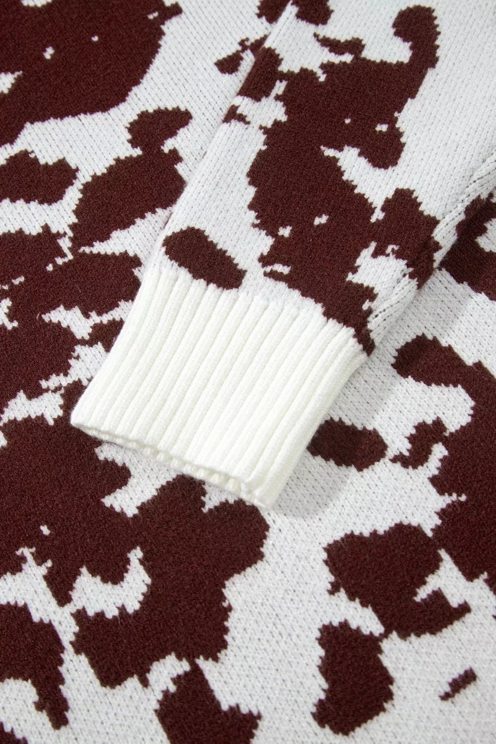 Western Print Cow Pattern Long Sleeve Round Neck Pullover Knitwear Sweater