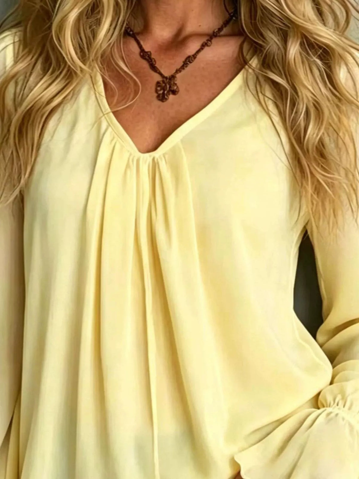V-Neck Flounce Sleeve Blouse