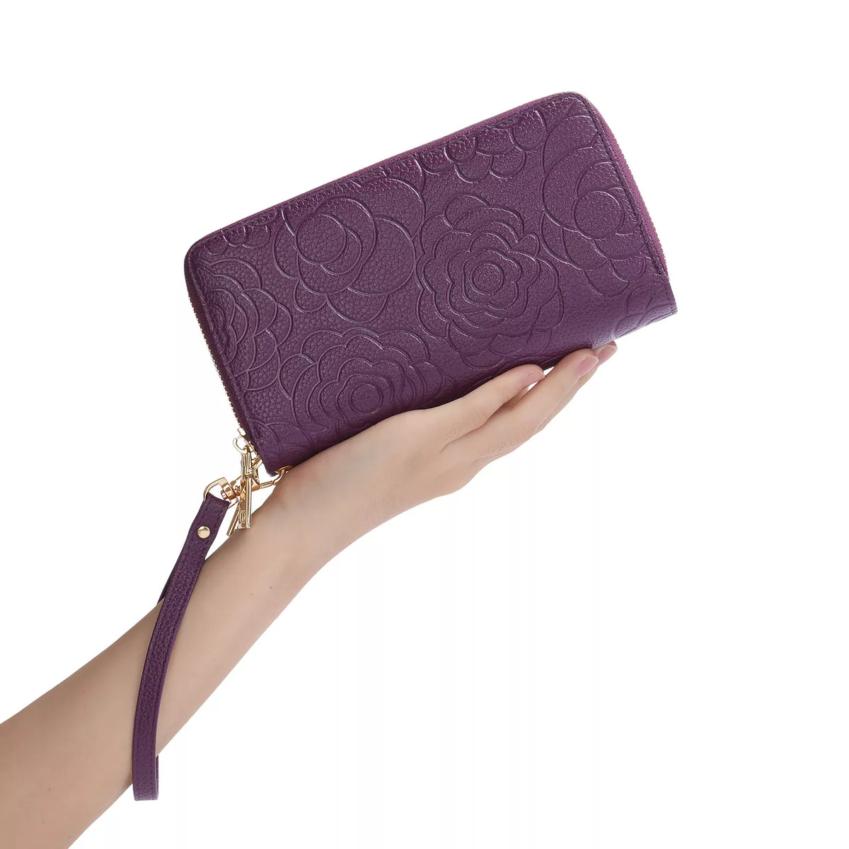 Embossed Floral Pattern Double Zipper Wallet - Lilixa.store