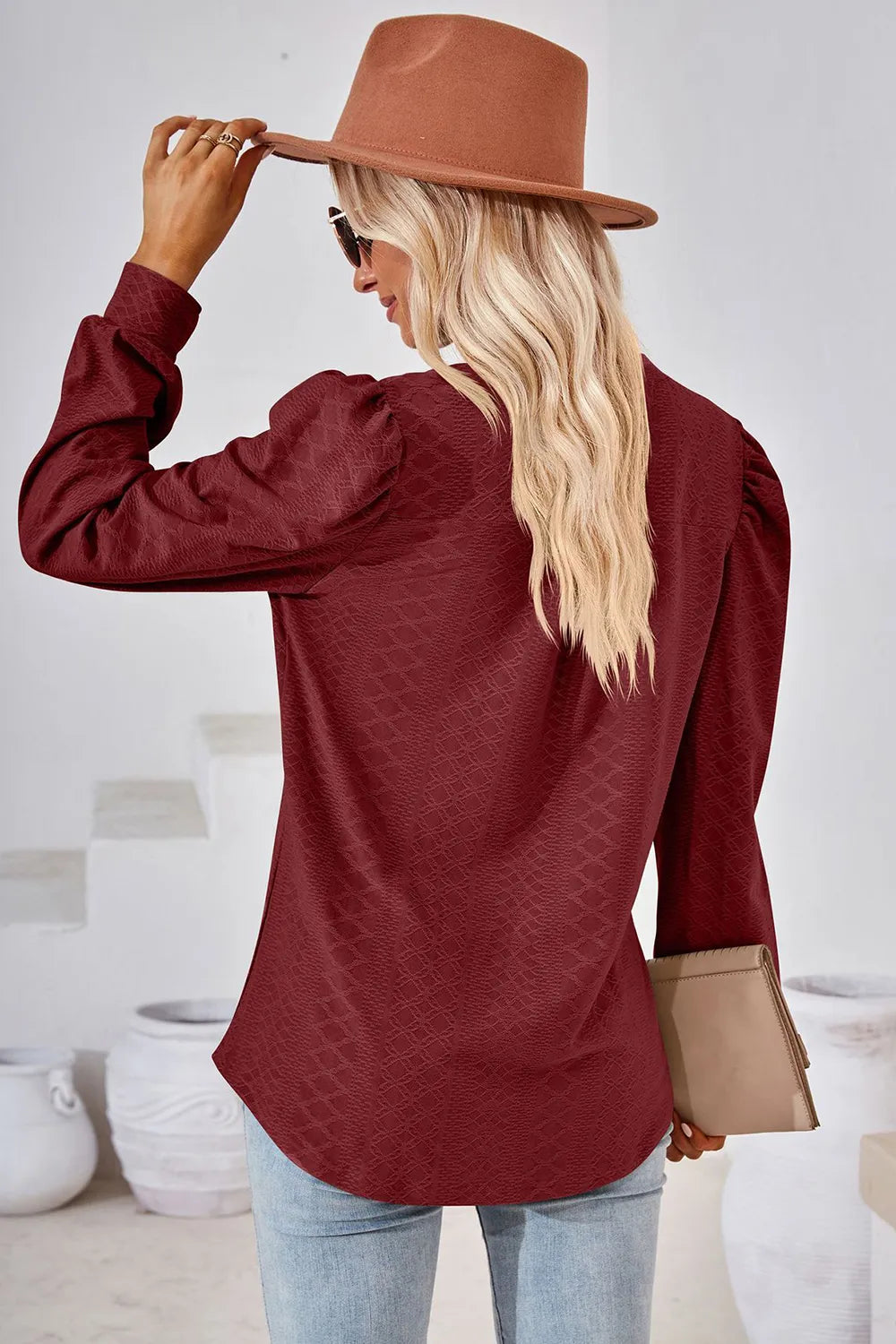 Notched Long Sleeve T-Shirt - Lilixa.store