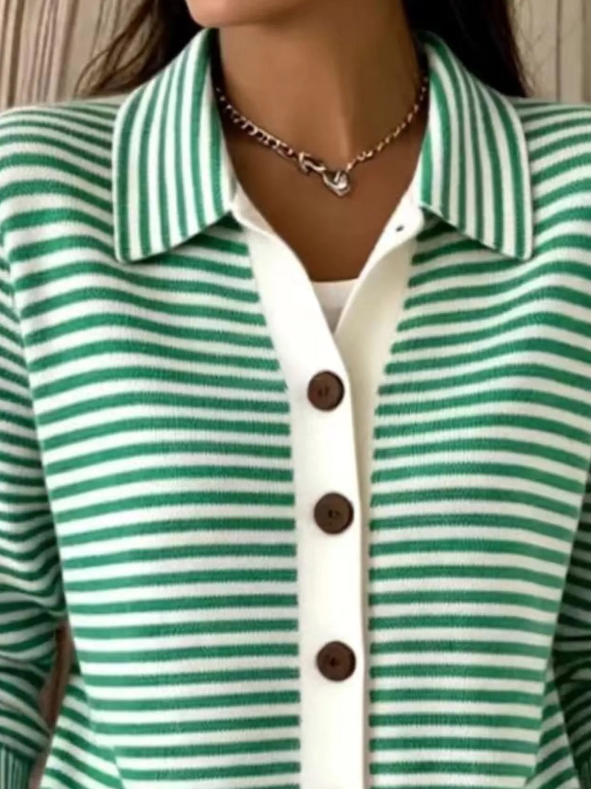 Full Size Striped Button-Down Knit Cardigan Plus Size - Lilixa.store