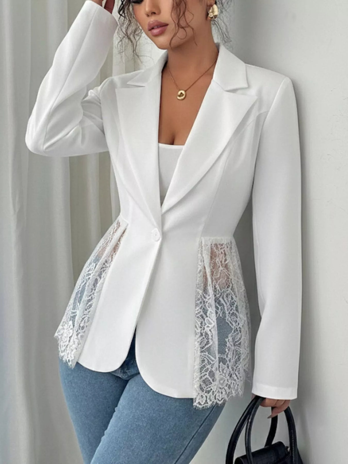 Lace Detail One Button Blazer - Lilixa.store