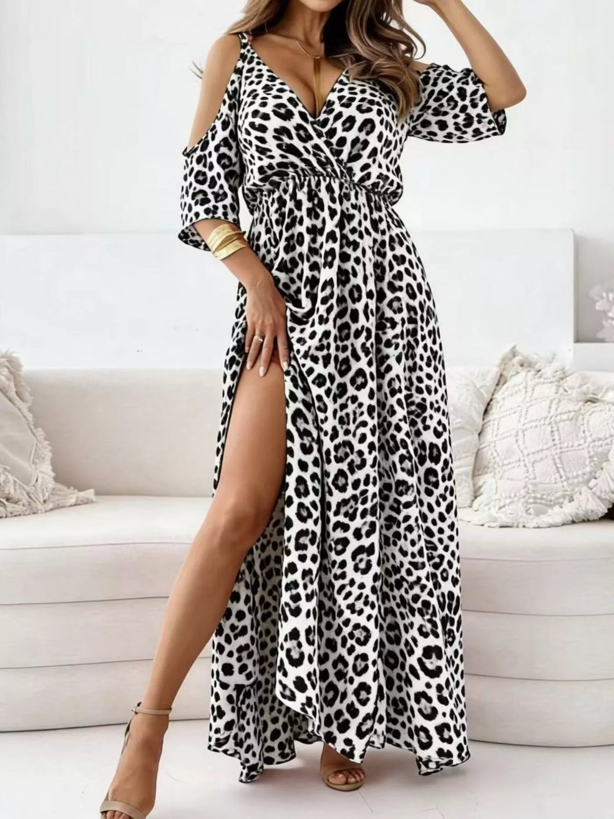 Slit Cold Shoulder Maxi Dress - Lilixa.store