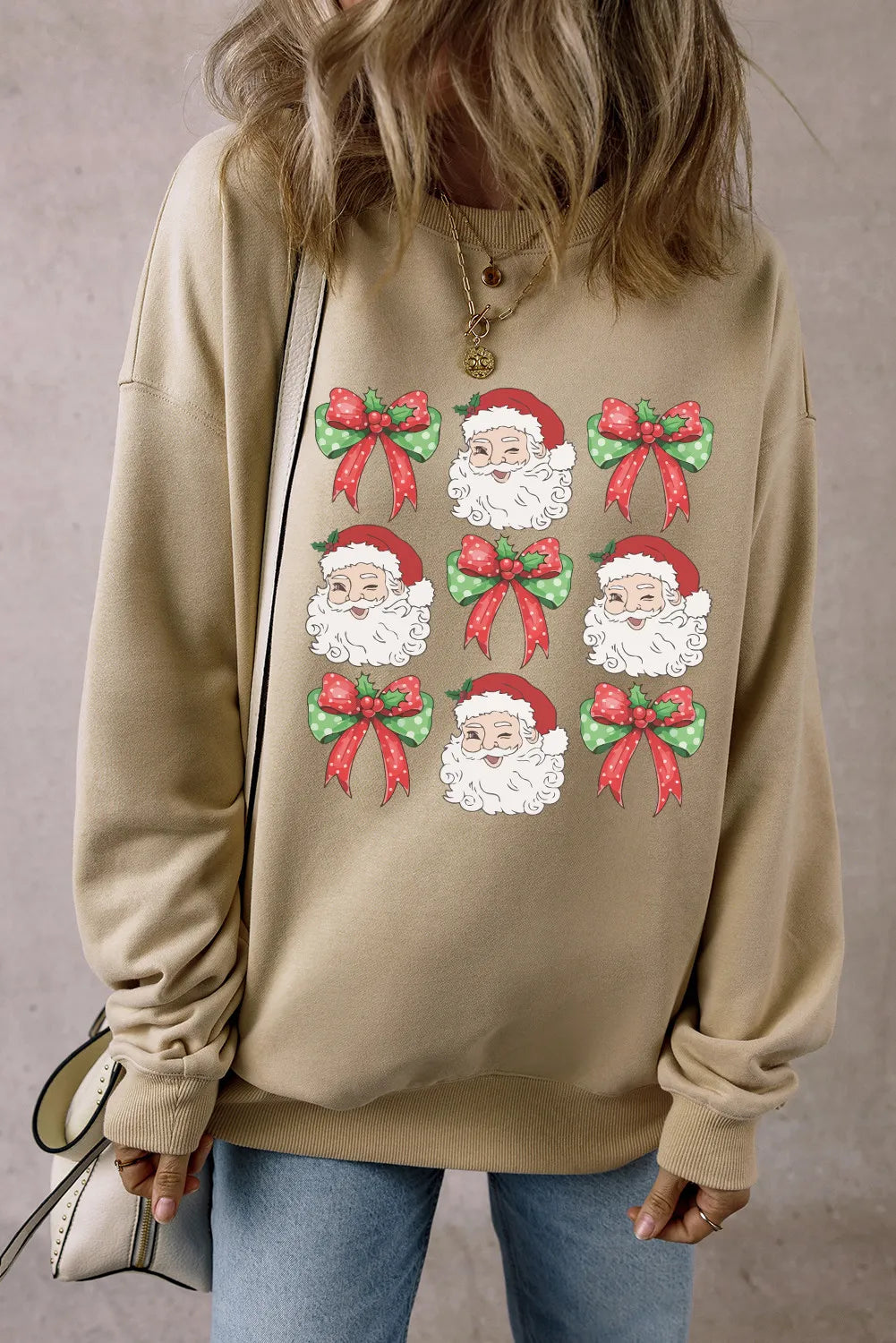 Santa Graphic Round Neck Long Sleeve Sweatshirt - Lilixa.store